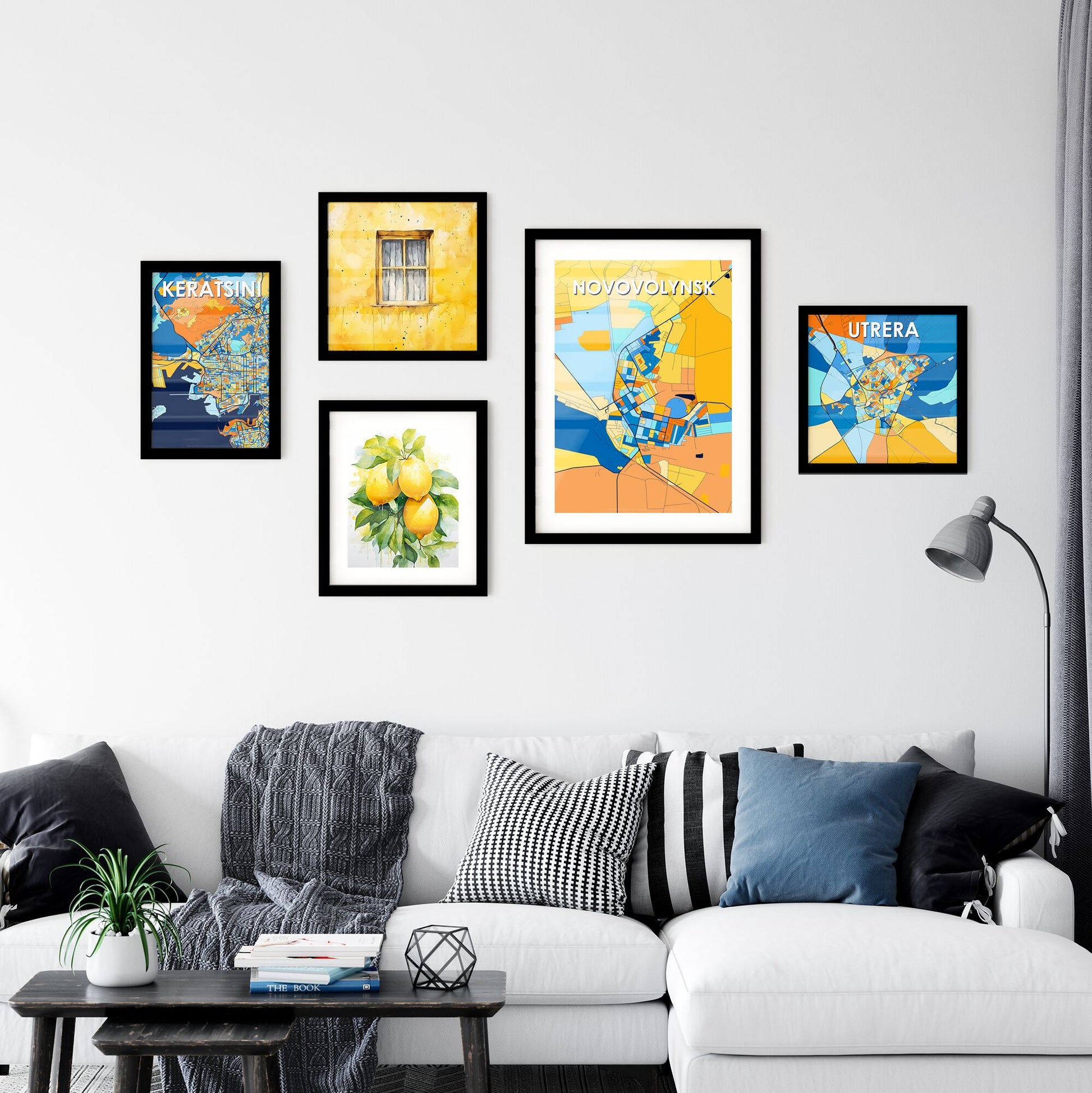 NOVOVOLYNSK UKRAINE Vibrant Colorful Art Map Poster Blue Orange