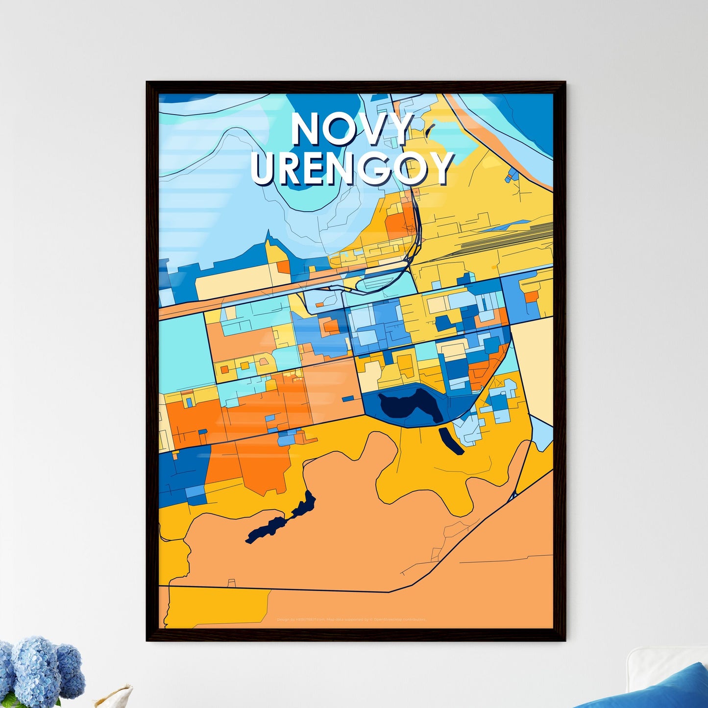 NOVY URENGOY RUSSIA Vibrant Colorful Art Map Poster Blue Orange