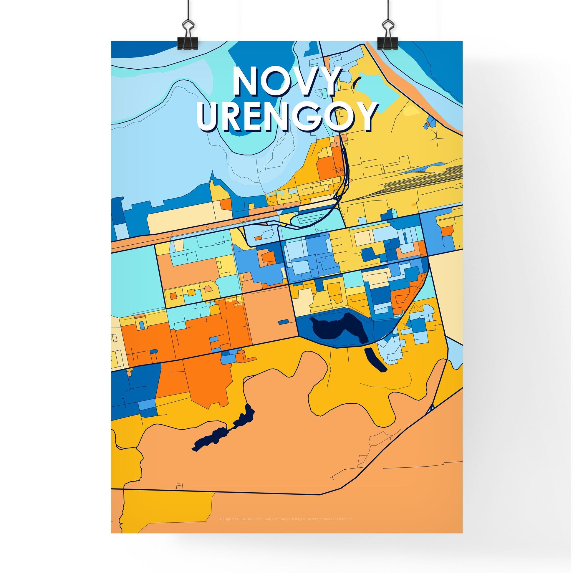 NOVY URENGOY RUSSIA Vibrant Colorful Art Map Poster Blue Orange