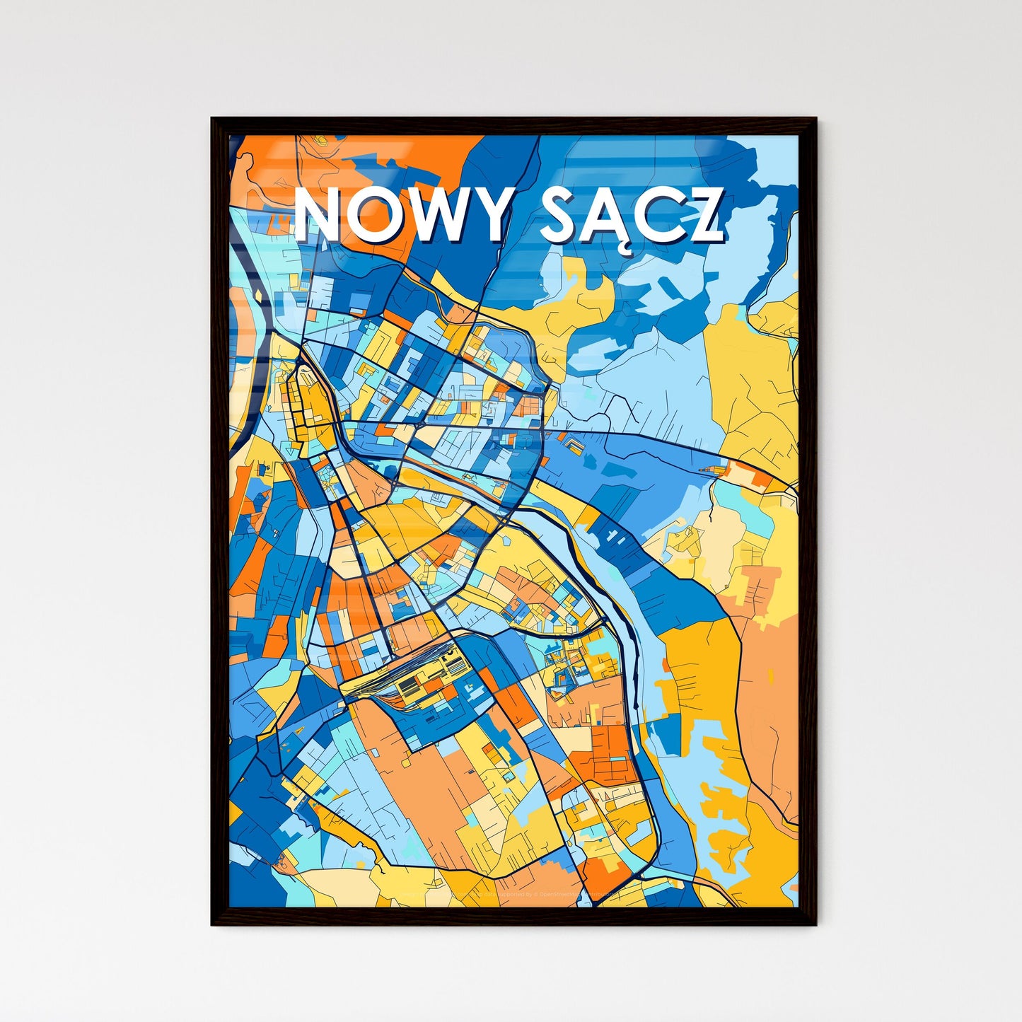 NOWY SĄCZ POLAND Vibrant Colorful Art Map Poster Blue Orange