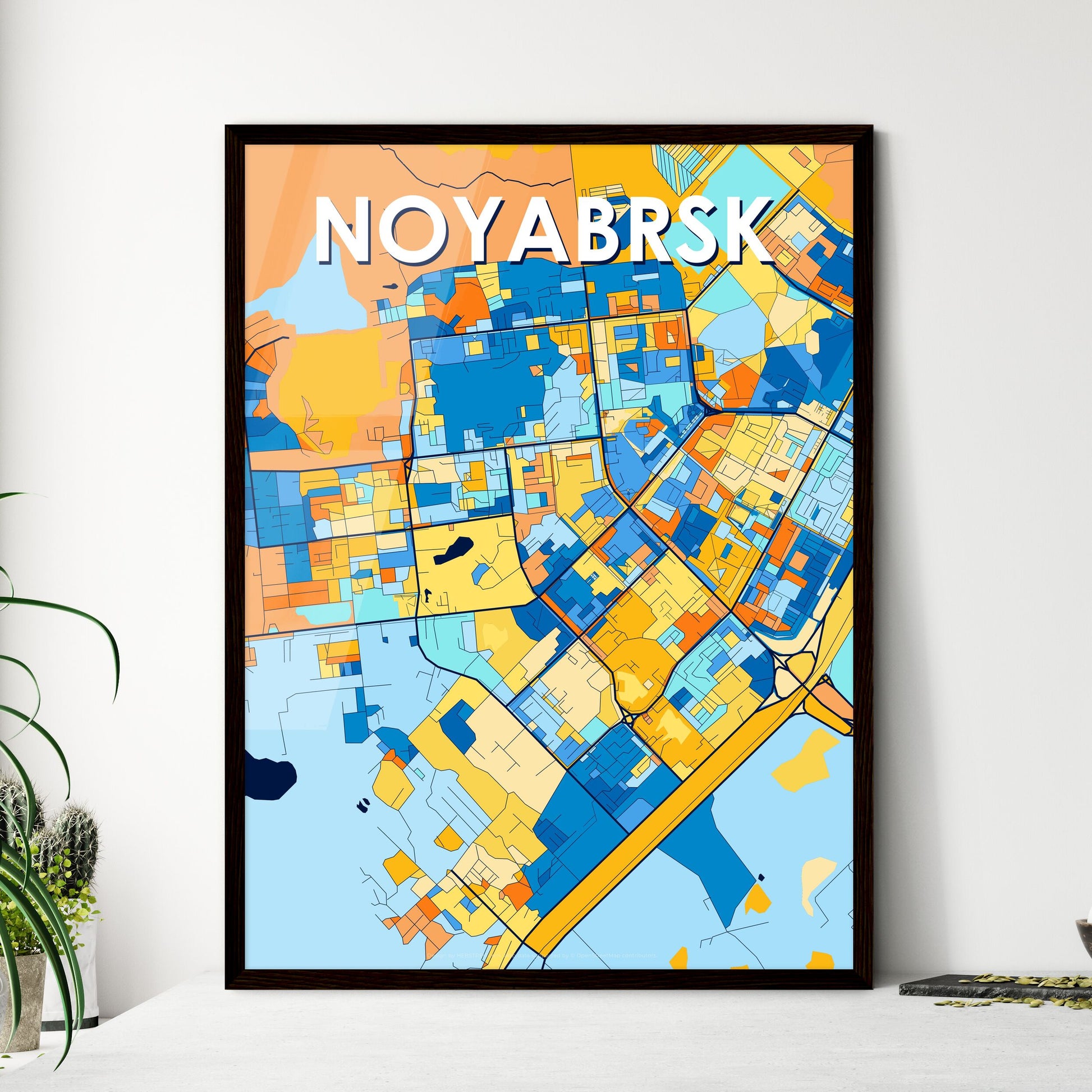 NOYABRSK RUSSIA Vibrant Colorful Art Map Poster Blue Orange