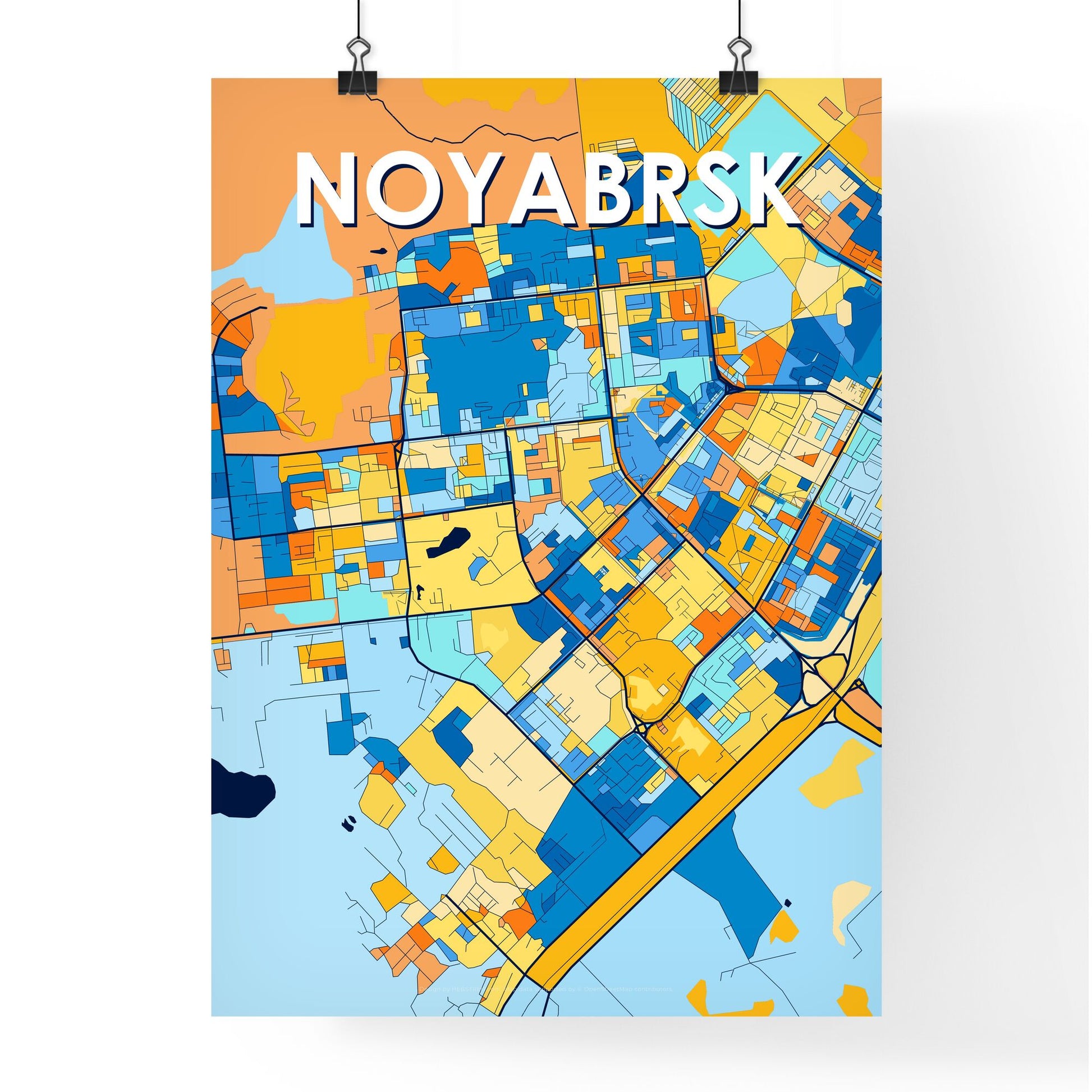 NOYABRSK RUSSIA Vibrant Colorful Art Map Poster Blue Orange