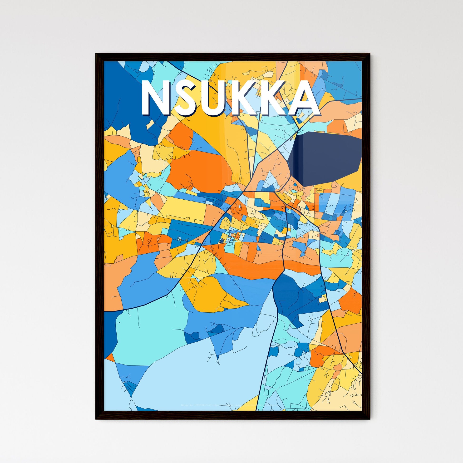 NSUKKA NIGERIA Vibrant Colorful Art Map Poster Blue Orange