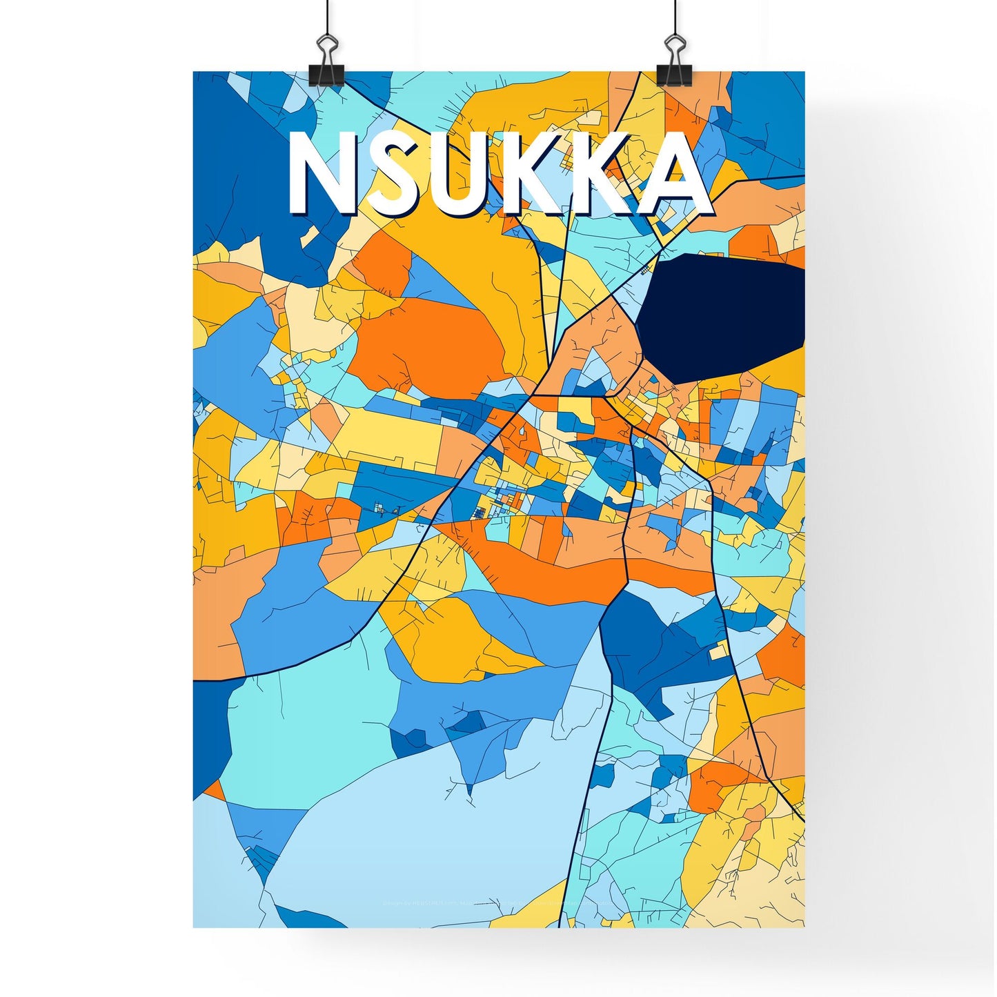 NSUKKA NIGERIA Vibrant Colorful Art Map Poster Blue Orange