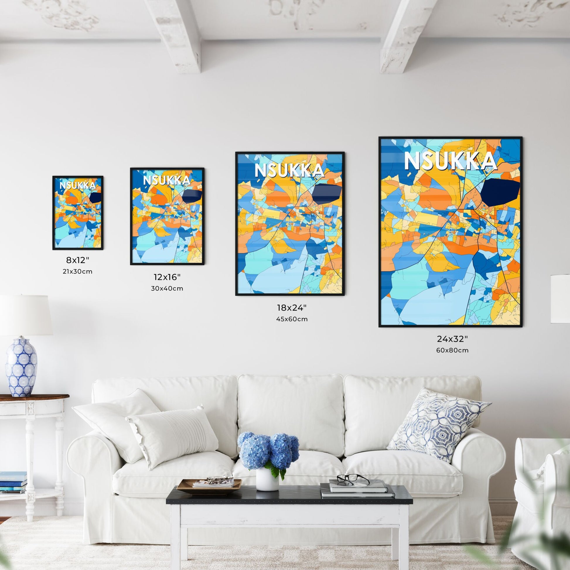 NSUKKA NIGERIA Vibrant Colorful Art Map Poster Blue Orange