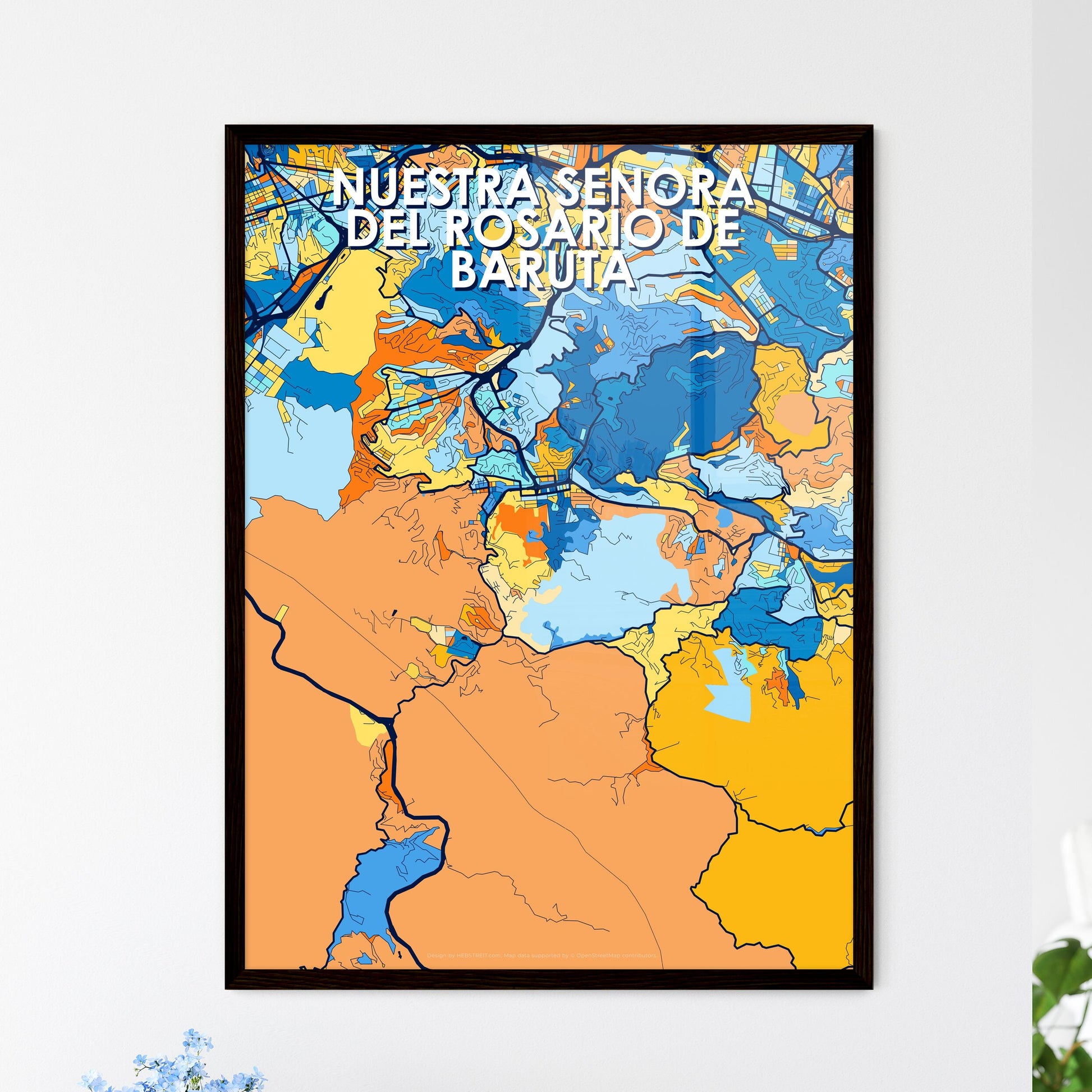 NUESTRA SENORA DEL ROSARIO DE BARUTA VENEZUELA Vibrant Colorful Art Map Poster Blue Orange