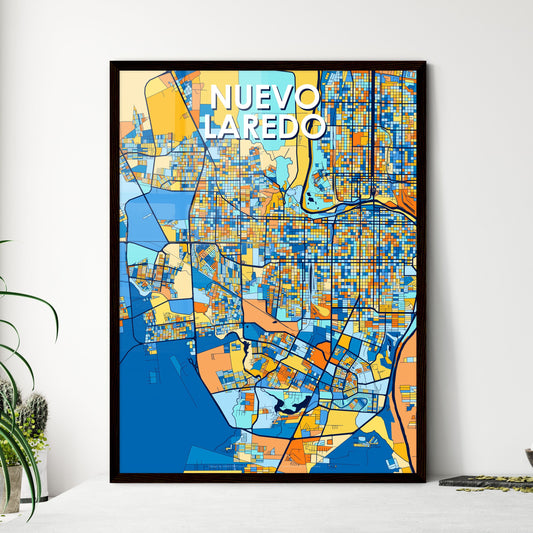 NUEVO LAREDO MEXICO Vibrant Colorful Art Map Poster Blue Orange