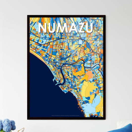 NUMAZU JAPAN Vibrant Colorful Art Map Poster Blue Orange