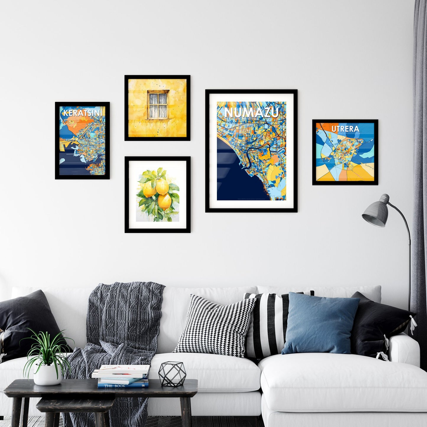 NUMAZU JAPAN Vibrant Colorful Art Map Poster Blue Orange