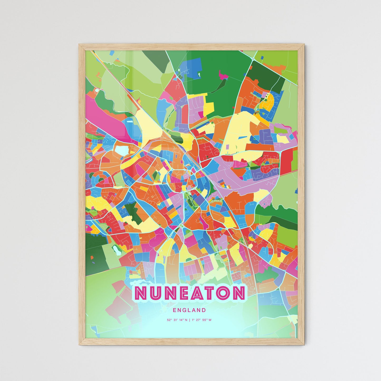Colorful Nuneaton England Fine Art Map Crazy Colors