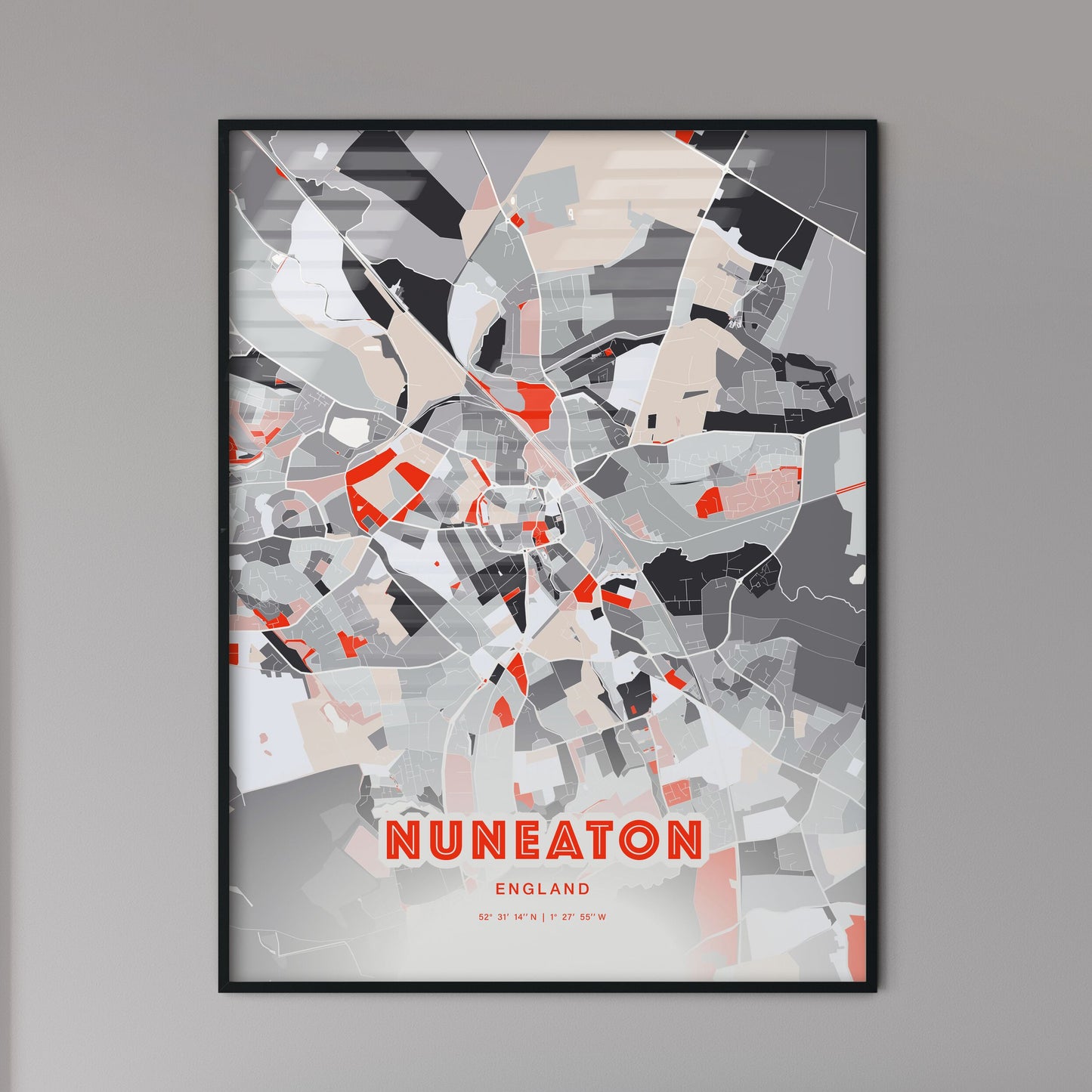 Colorful Nuneaton England Fine Art Map Modern Expressive