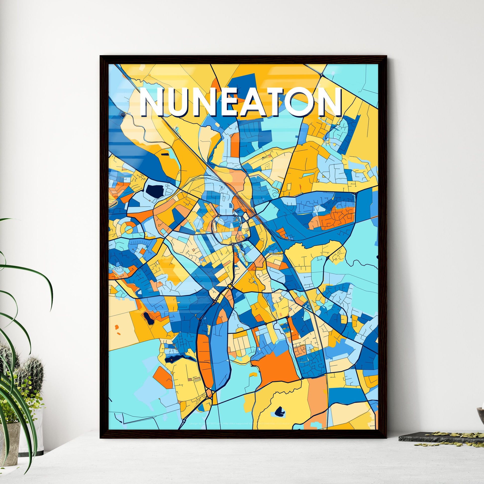 NUNEATON ENGLAND Vibrant Colorful Art Map Poster Blue Orange