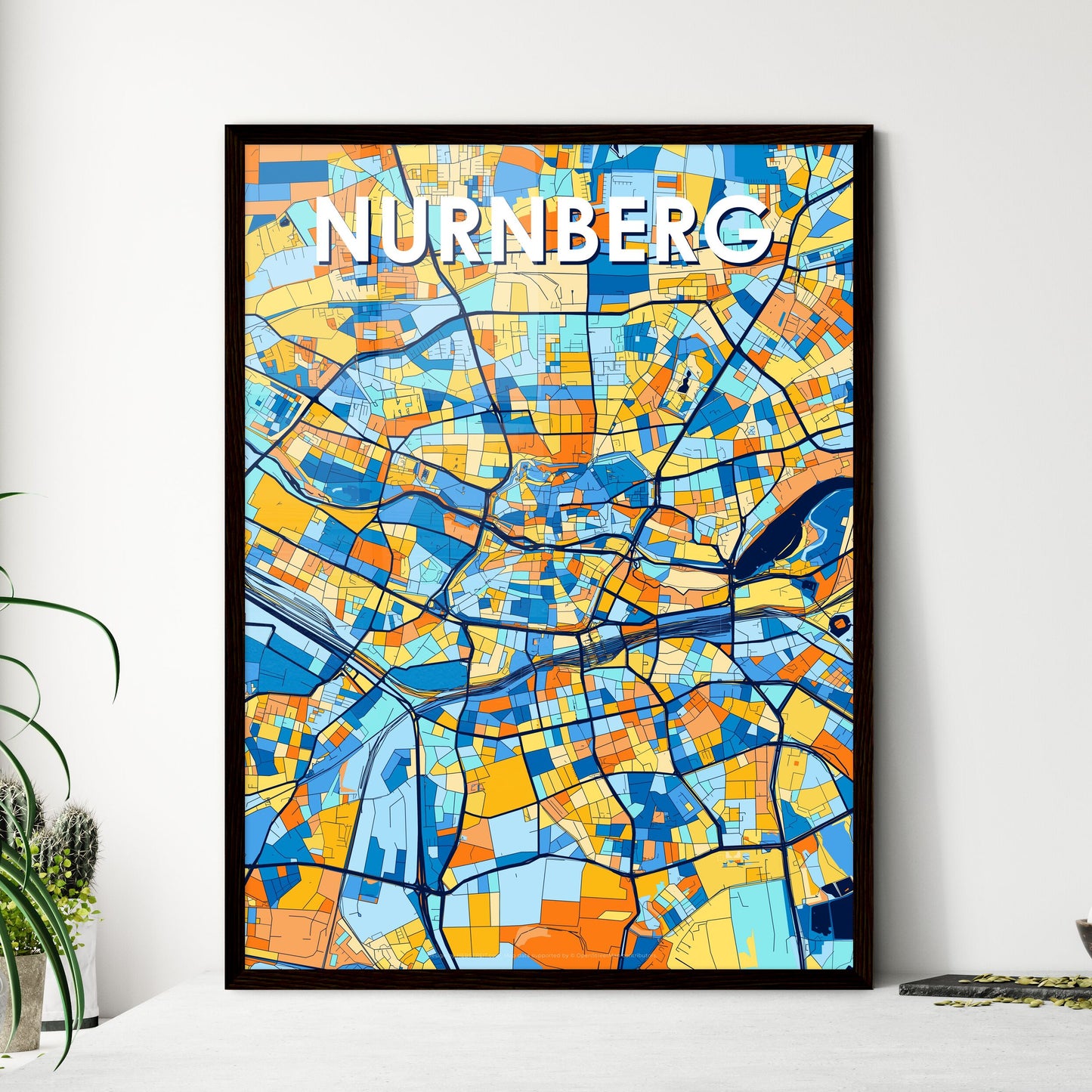 NURNBERG GERMANY Vibrant Colorful Art Map Poster Blue Orange