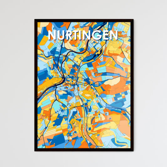 NURTINGEN GERMANY Vibrant Colorful Art Map Poster Blue Orange