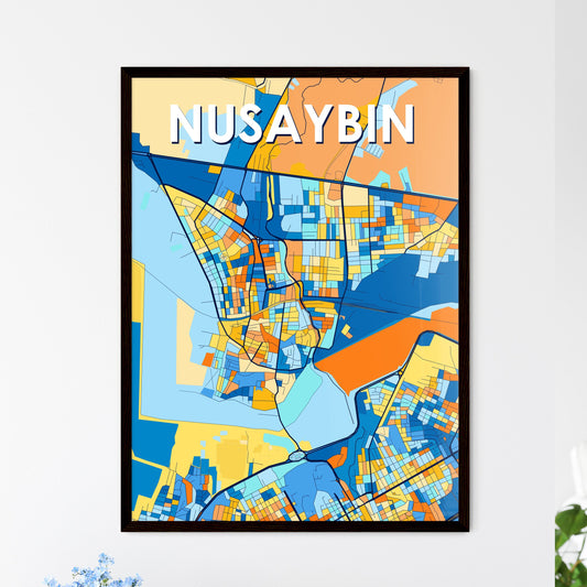 NUSAYBIN TURKEY Vibrant Colorful Art Map Poster Blue Orange