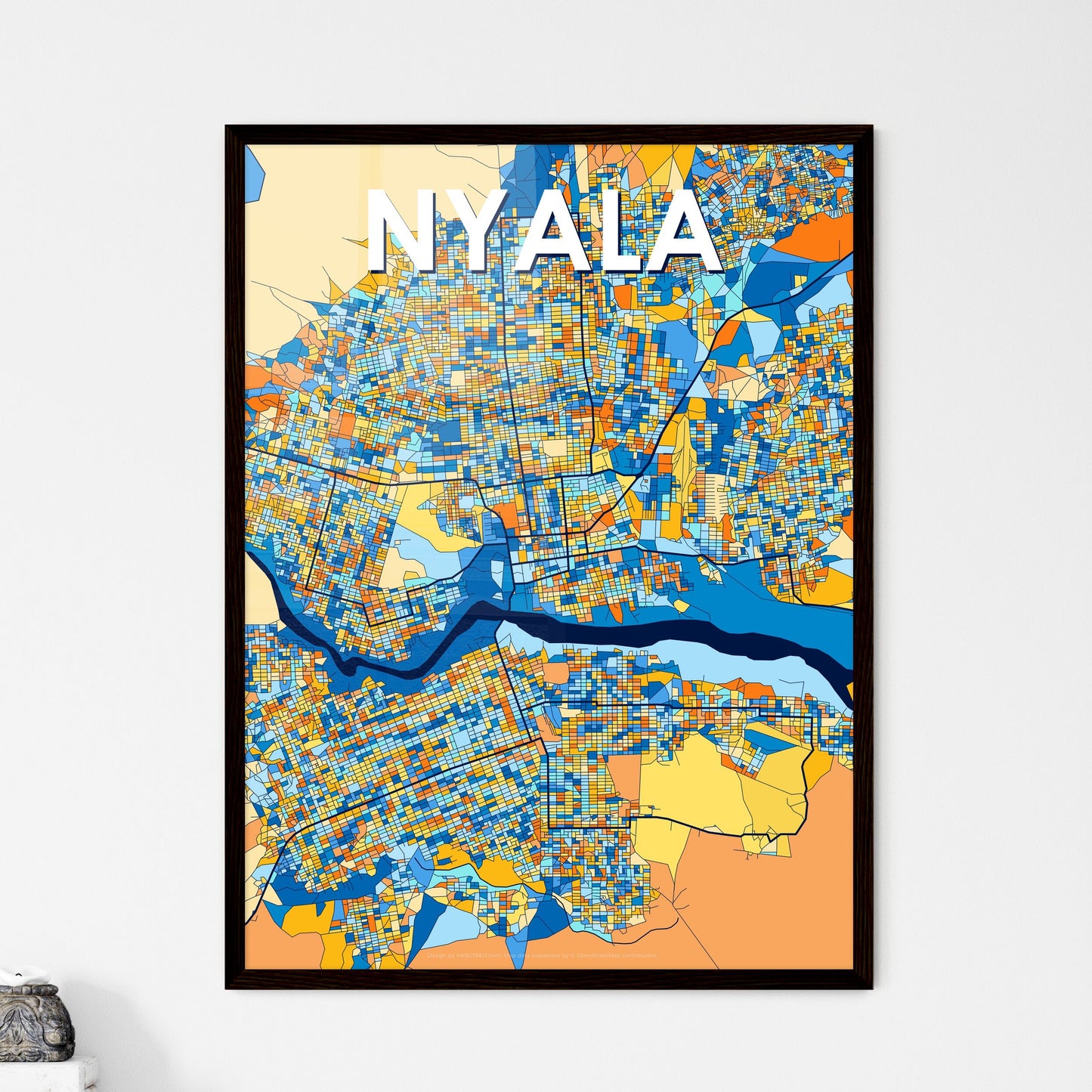 NYALA SUDAN Vibrant Colorful Art Map Poster Blue Orange