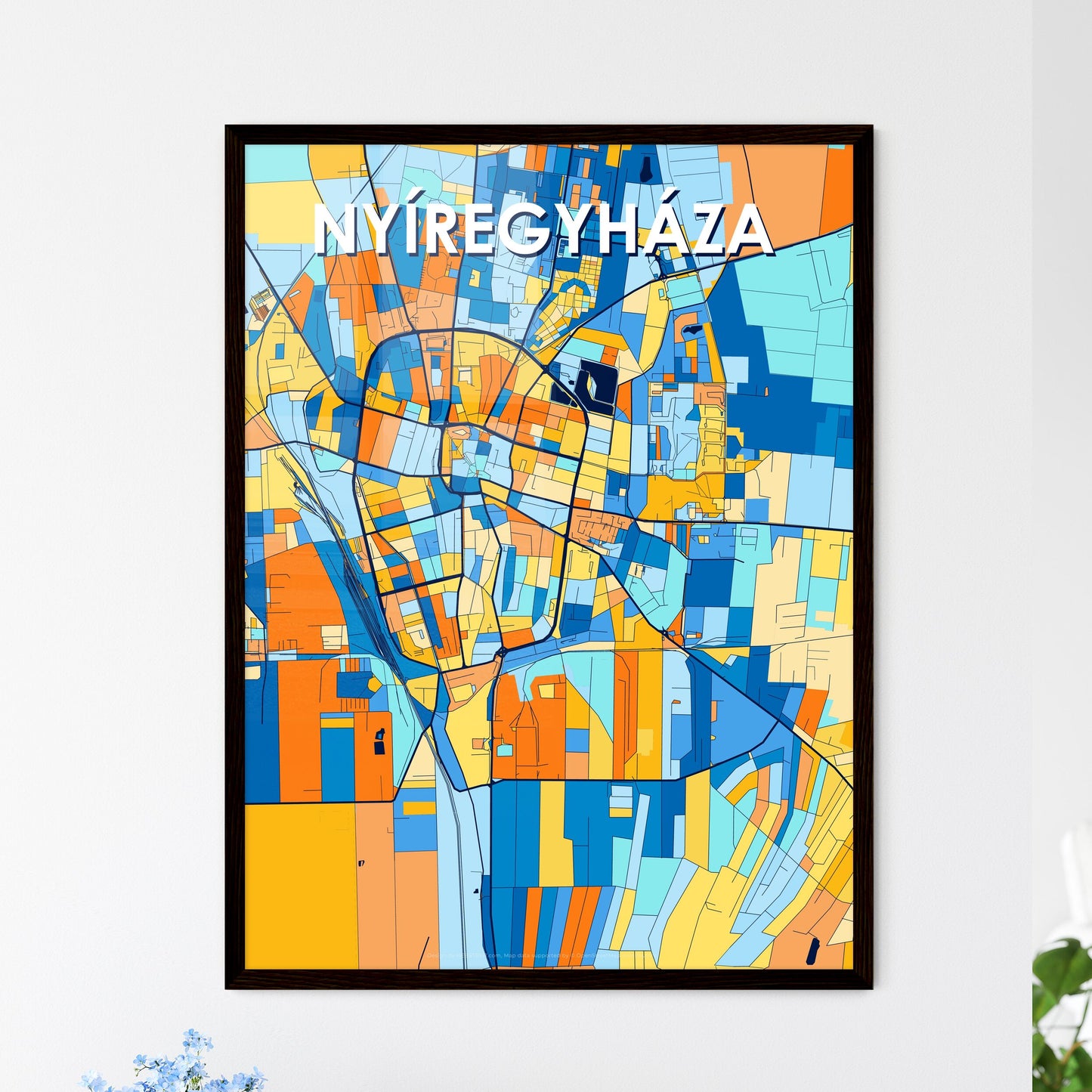 NYÍREGYHÁZA HUNGARY Vibrant Colorful Art Map Poster Blue Orange