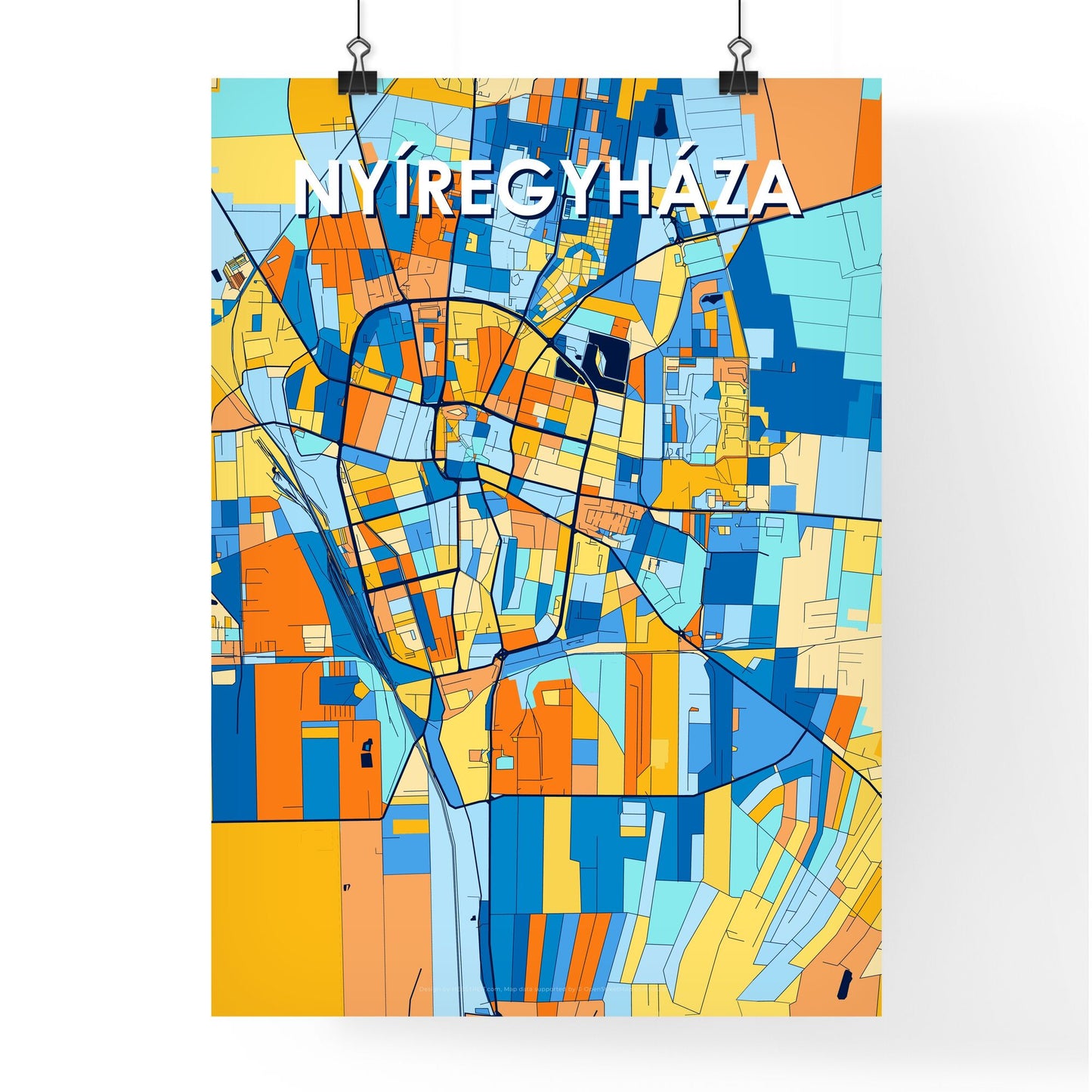 NYÍREGYHÁZA HUNGARY Vibrant Colorful Art Map Poster Blue Orange