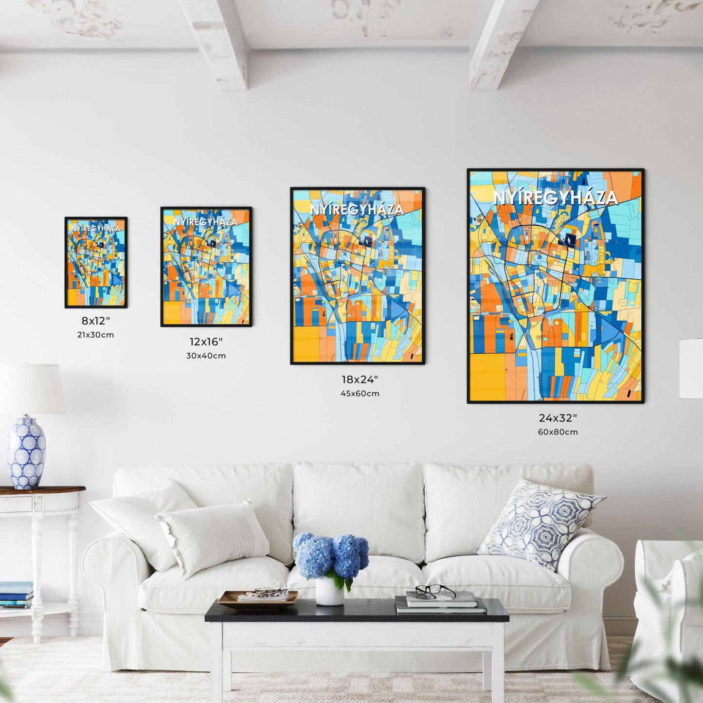 NYÍREGYHÁZA HUNGARY Vibrant Colorful Art Map Poster Blue Orange