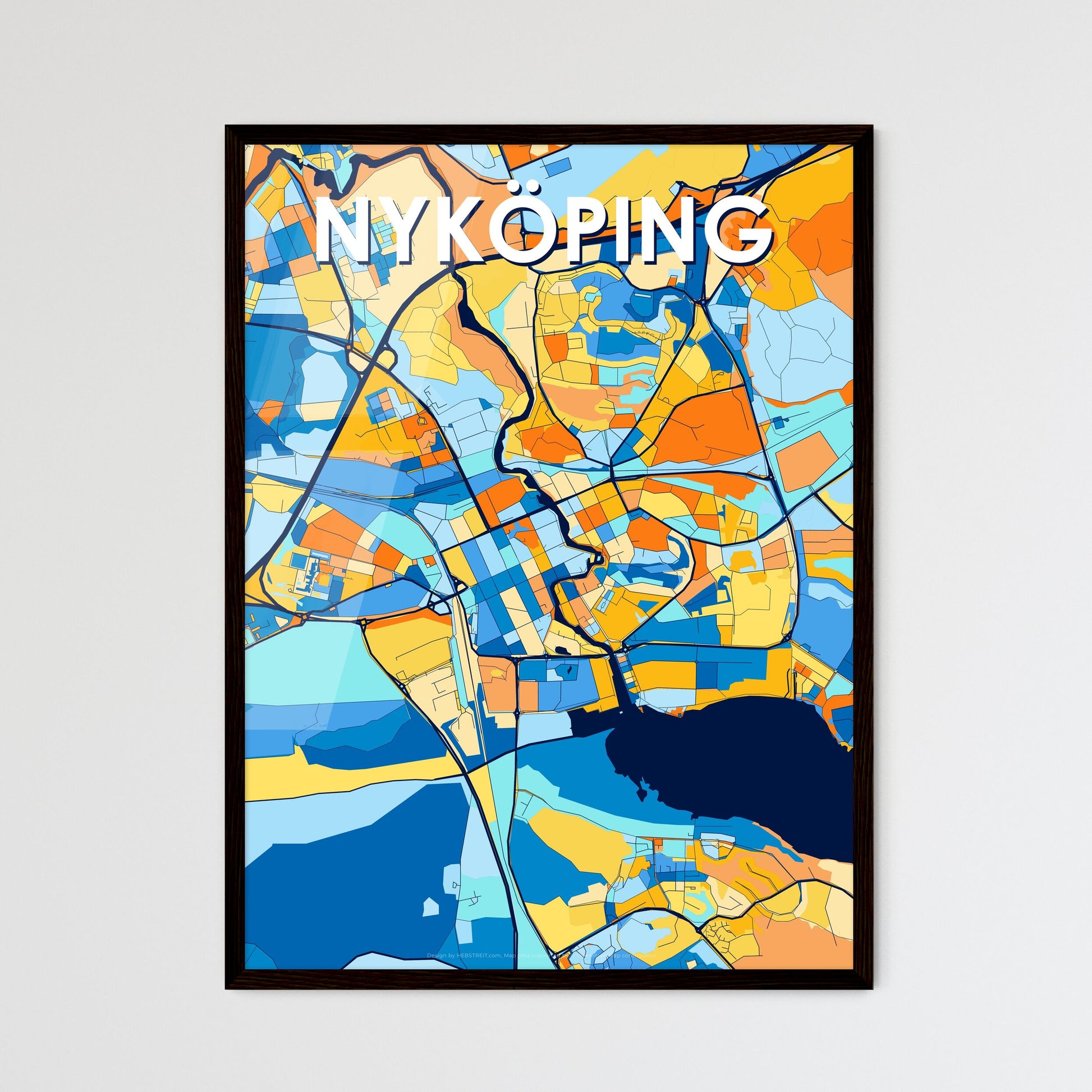 NYKÖPING SWEDEN Vibrant Colorful Art Map Poster Blue Orange