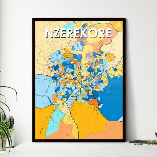 NZEREKORE GUINEA Vibrant Colorful Art Map Poster Blue Orange