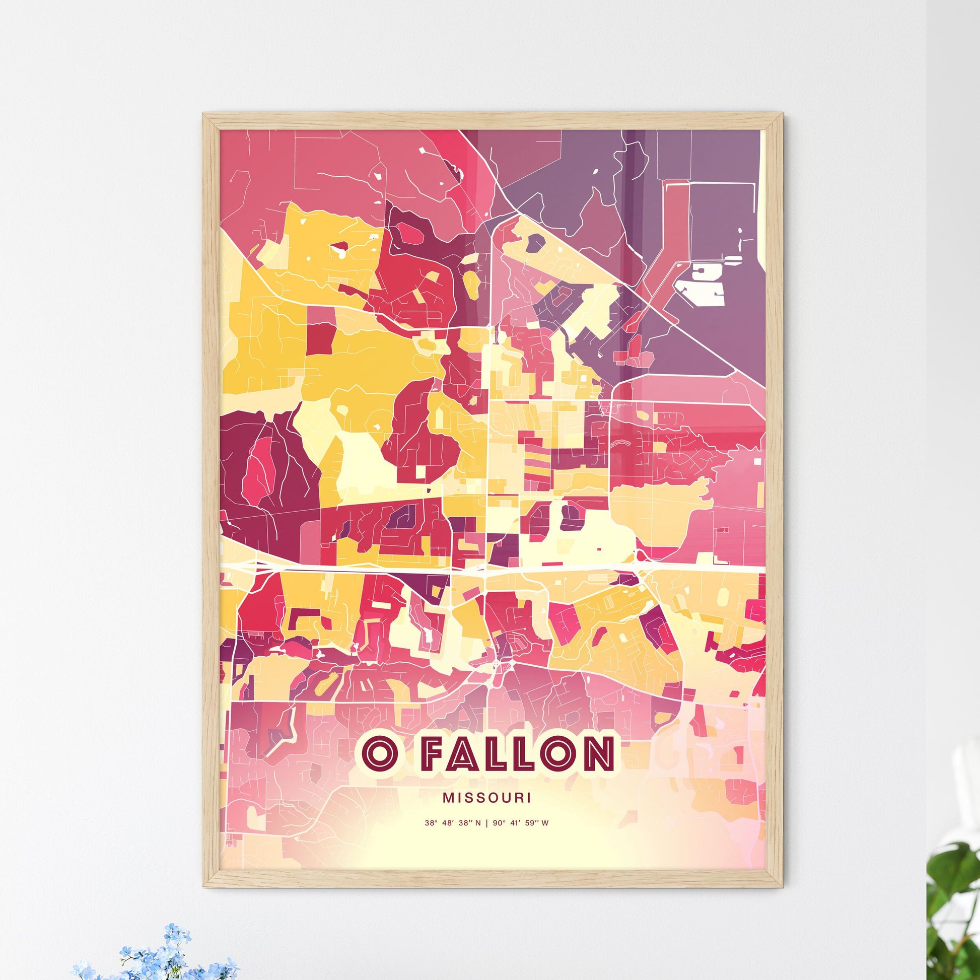 Colorful O Fallon Missouri Fine Art Map Hot Red