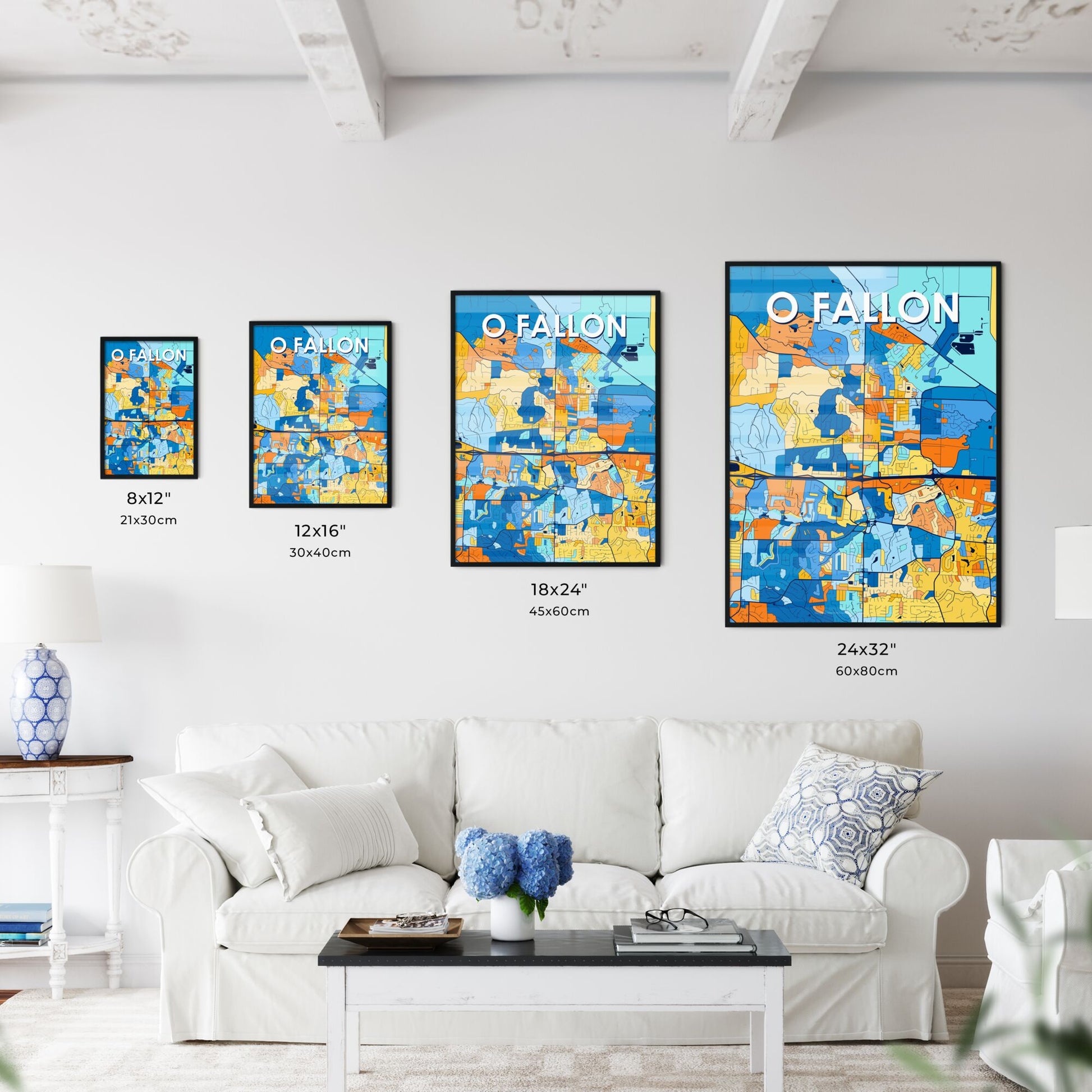 O FALLON MISSOURI Vibrant Colorful Art Map Poster Blue Orange