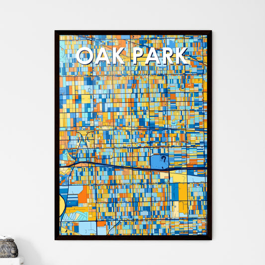 OAK PARK ILLINOIS Vibrant Colorful Art Map Poster Blue Orange