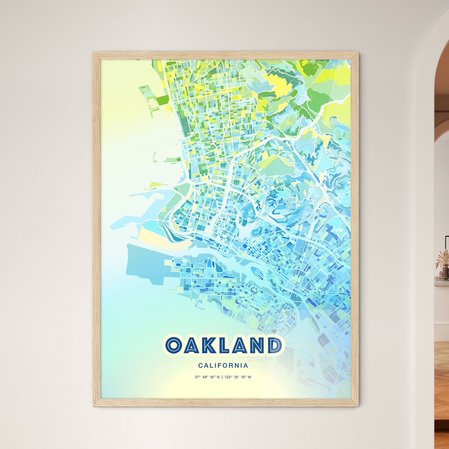 Colorful Oakland California Fine Art Map Cool Blue