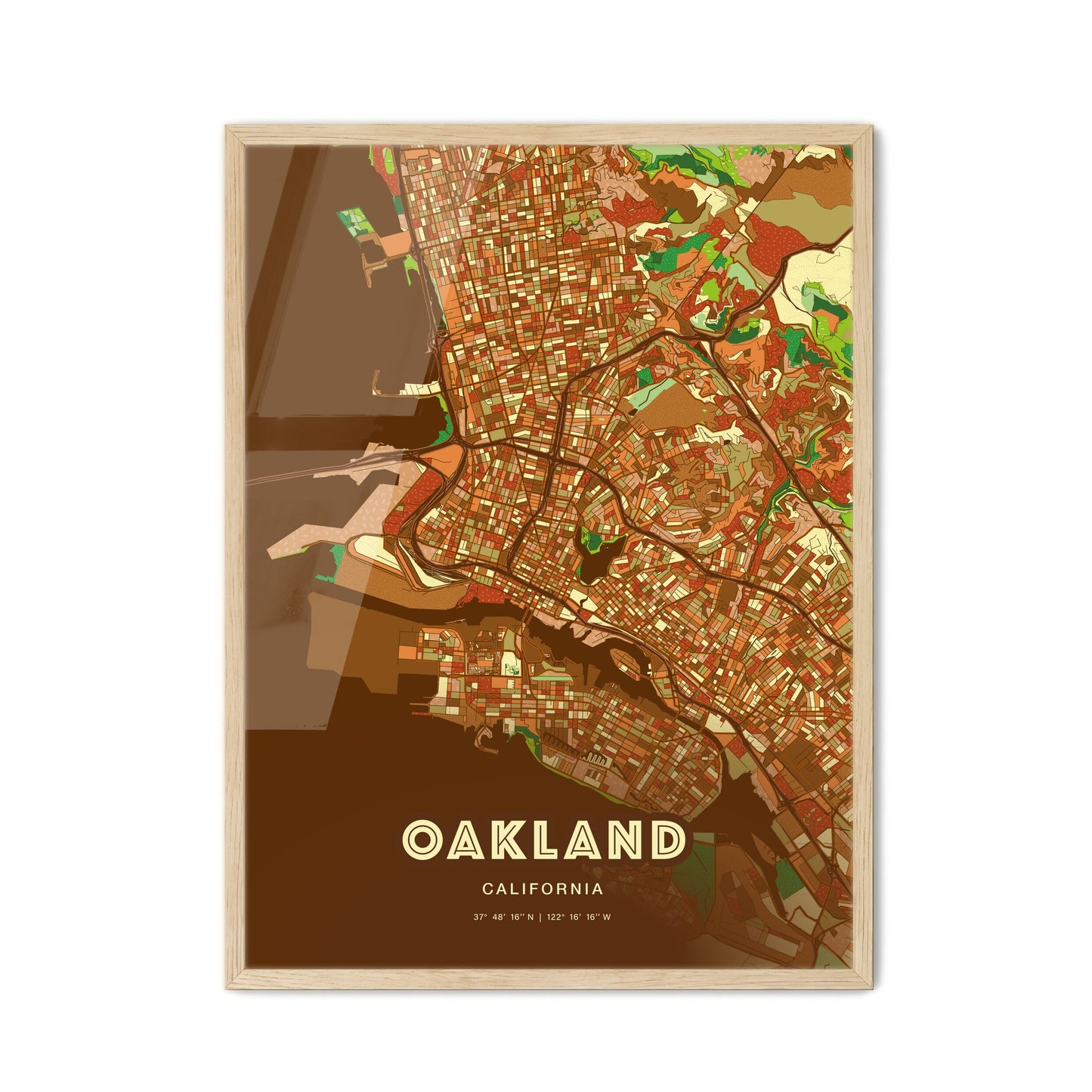 Colorful Oakland California Fine Art Map Farmhouse