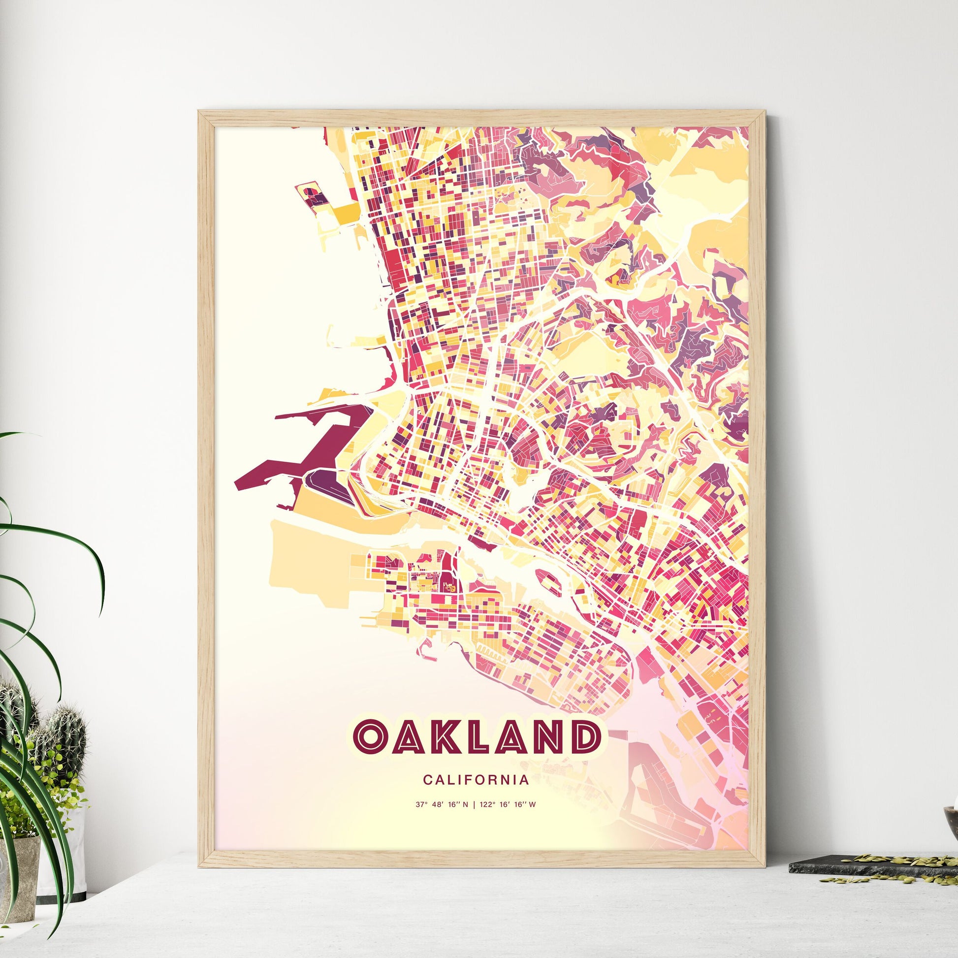 Colorful Oakland California Fine Art Map Hot Red