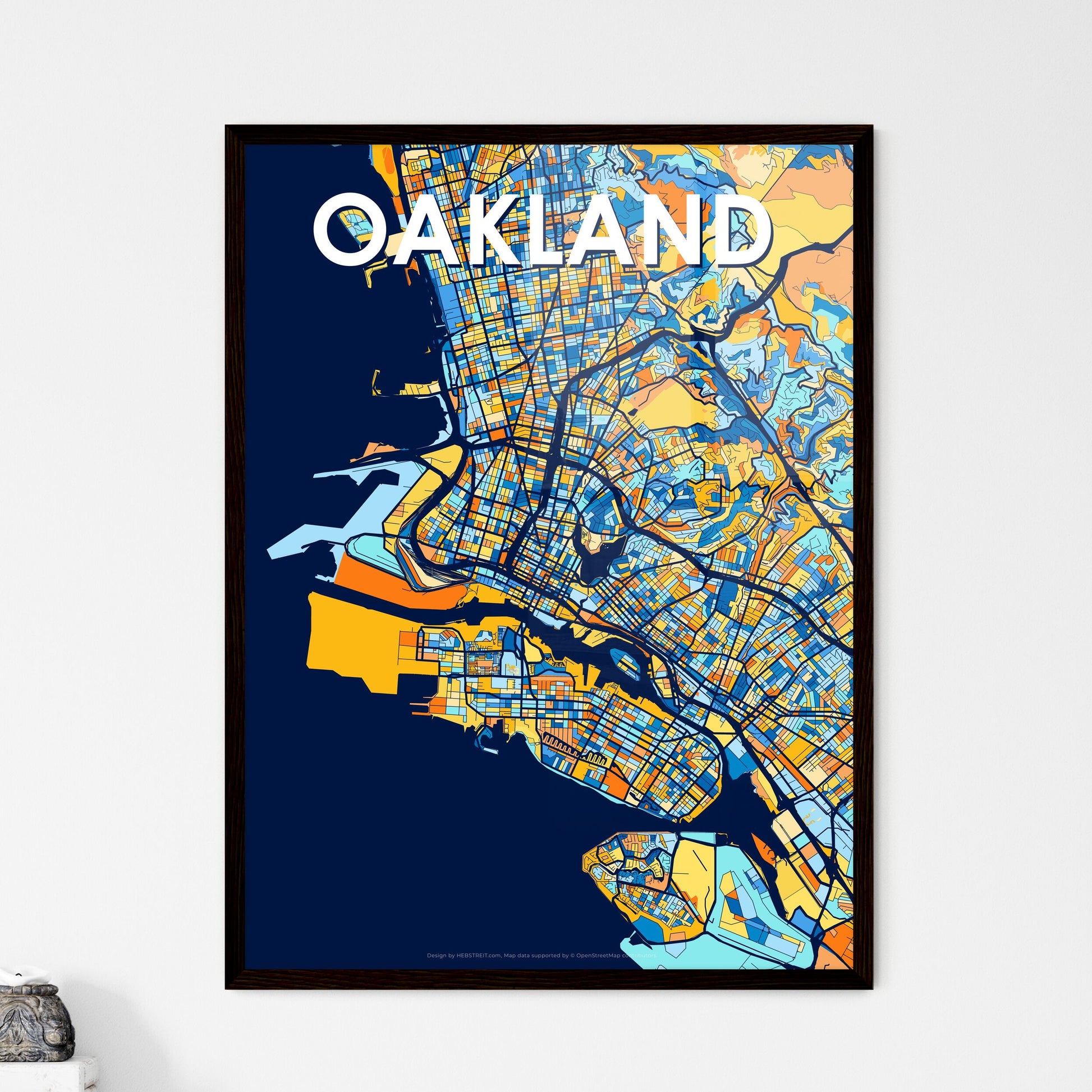 OAKLAND CALIFORNIA Vibrant Colorful Art Map Poster Blue Orange