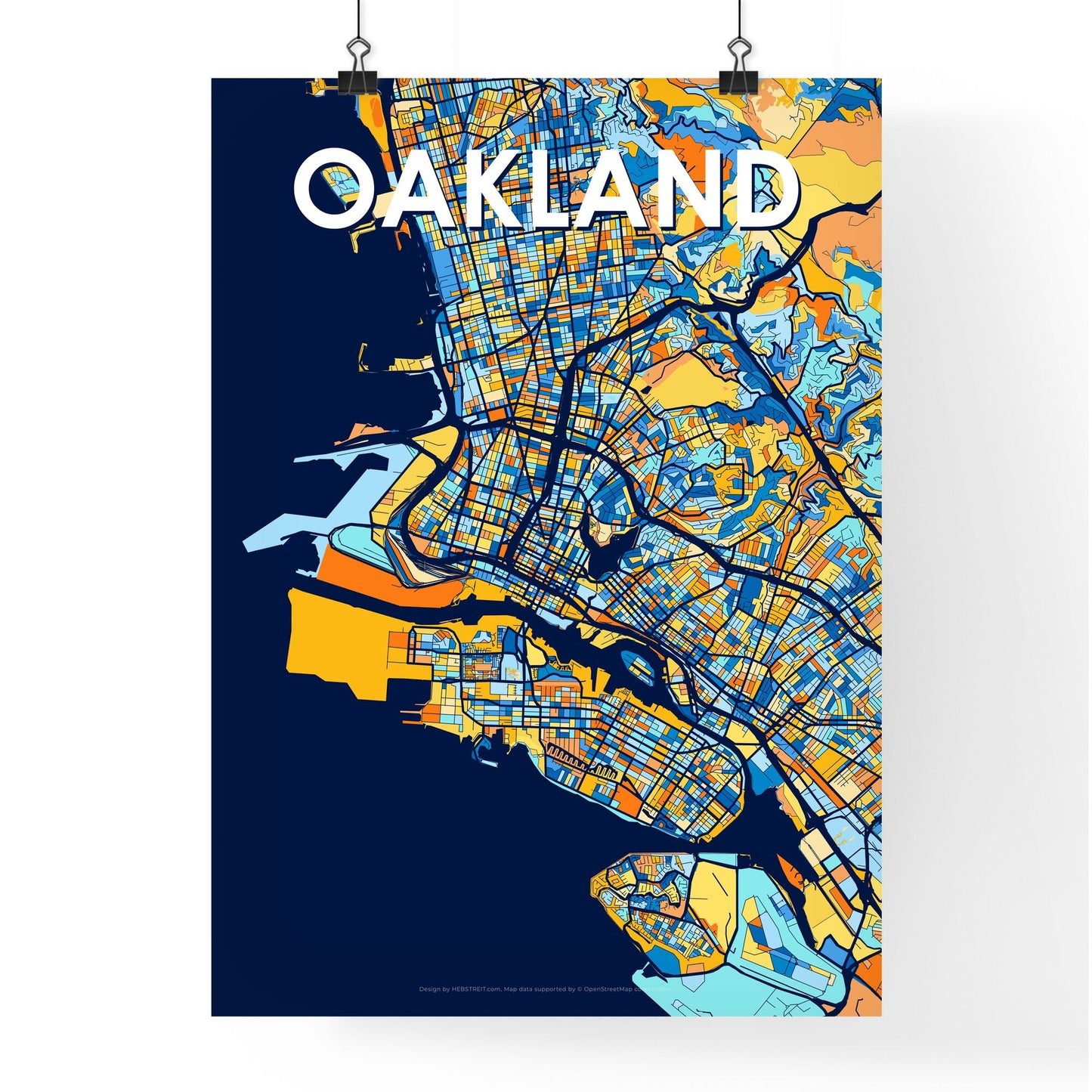 OAKLAND CALIFORNIA Vibrant Colorful Art Map Poster Blue Orange