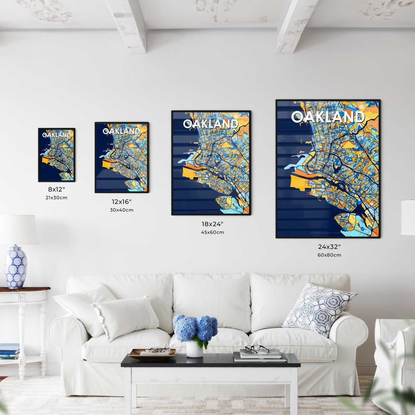 OAKLAND CALIFORNIA Vibrant Colorful Art Map Poster Blue Orange