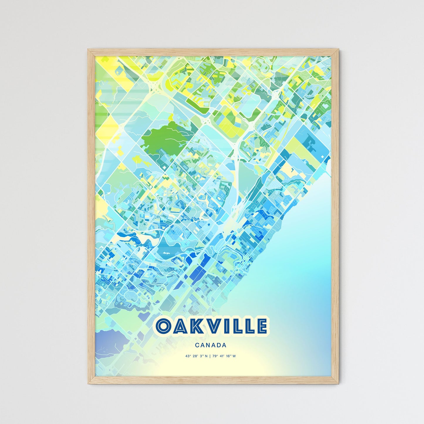 Colorful Oakville Canada Fine Art Map Cool Blue