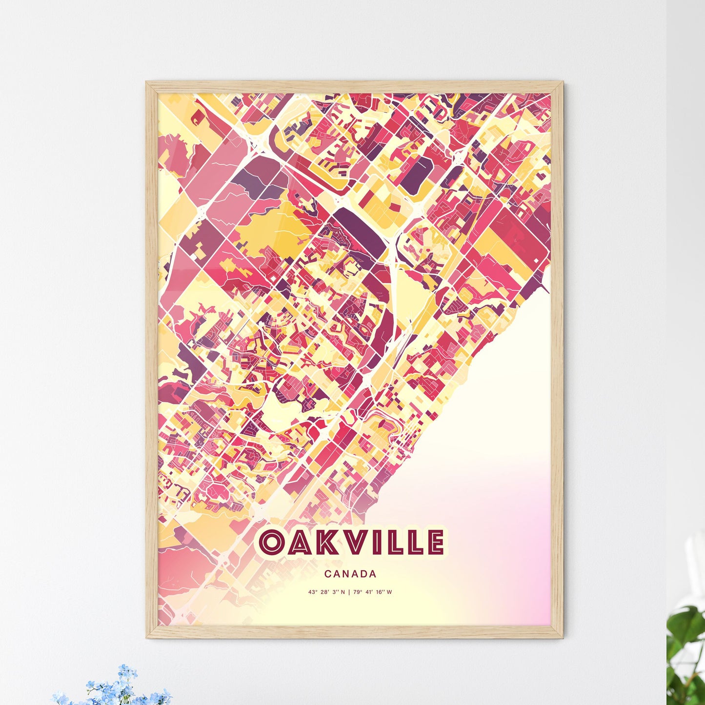 Colorful Oakville Canada Fine Art Map Hot Red