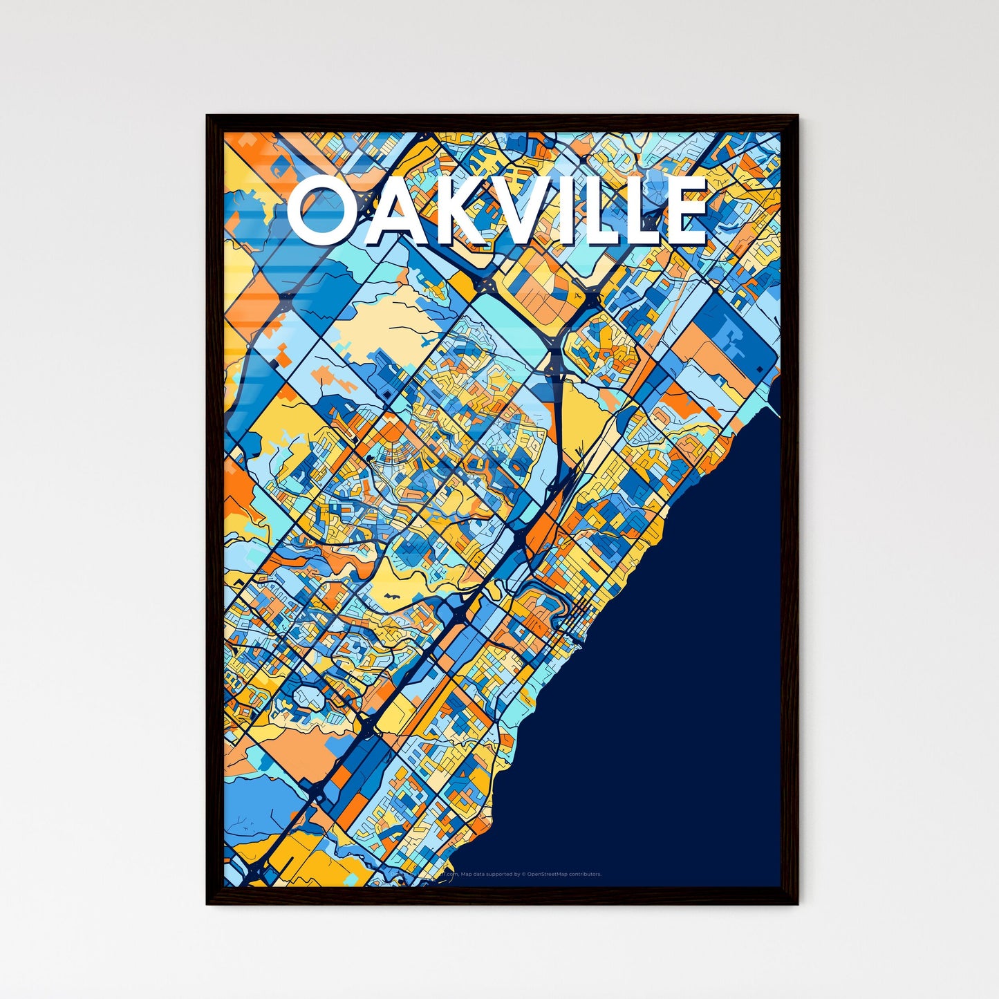 OAKVILLE CANADA Vibrant Colorful Art Map Poster Blue Orange