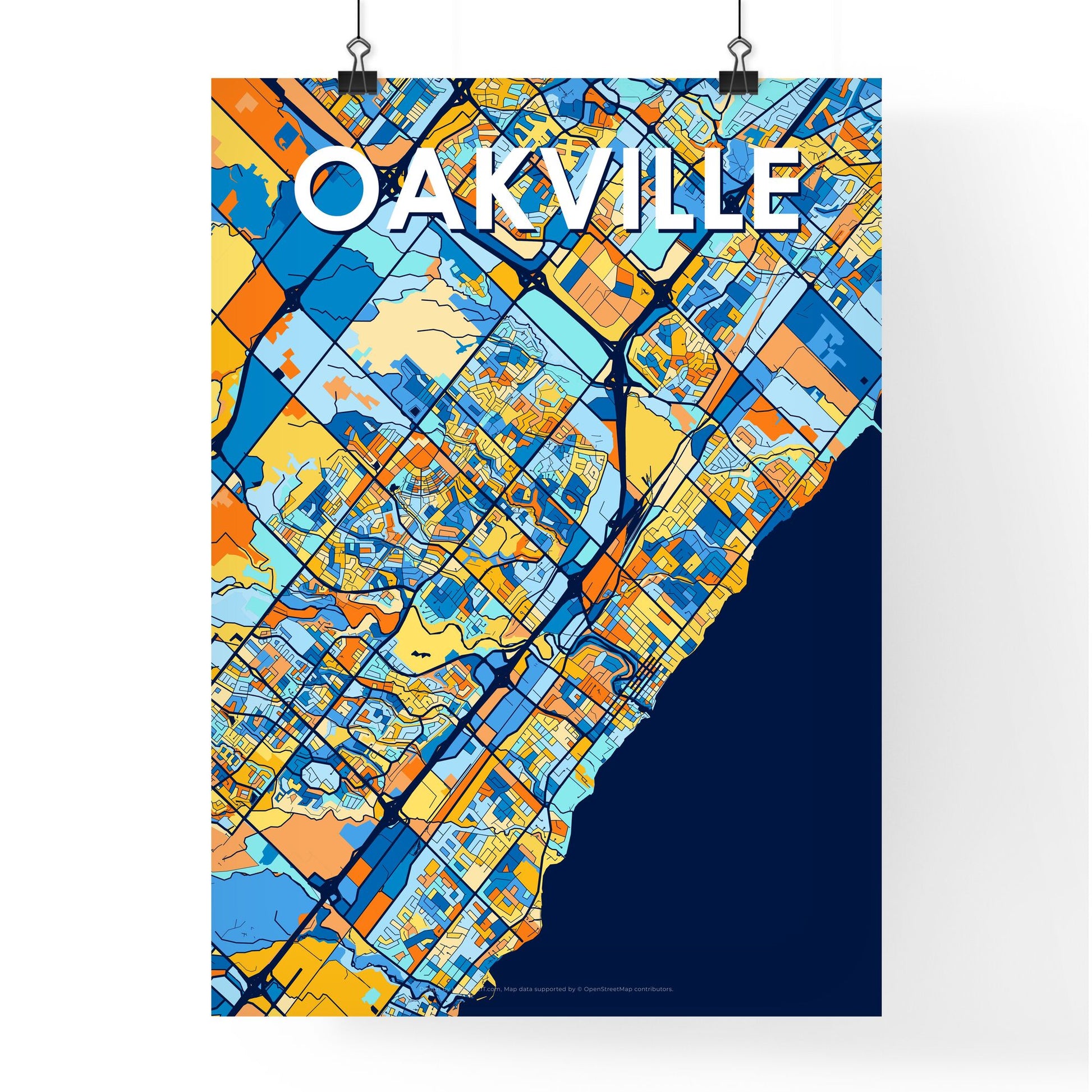 OAKVILLE CANADA Vibrant Colorful Art Map Poster Blue Orange