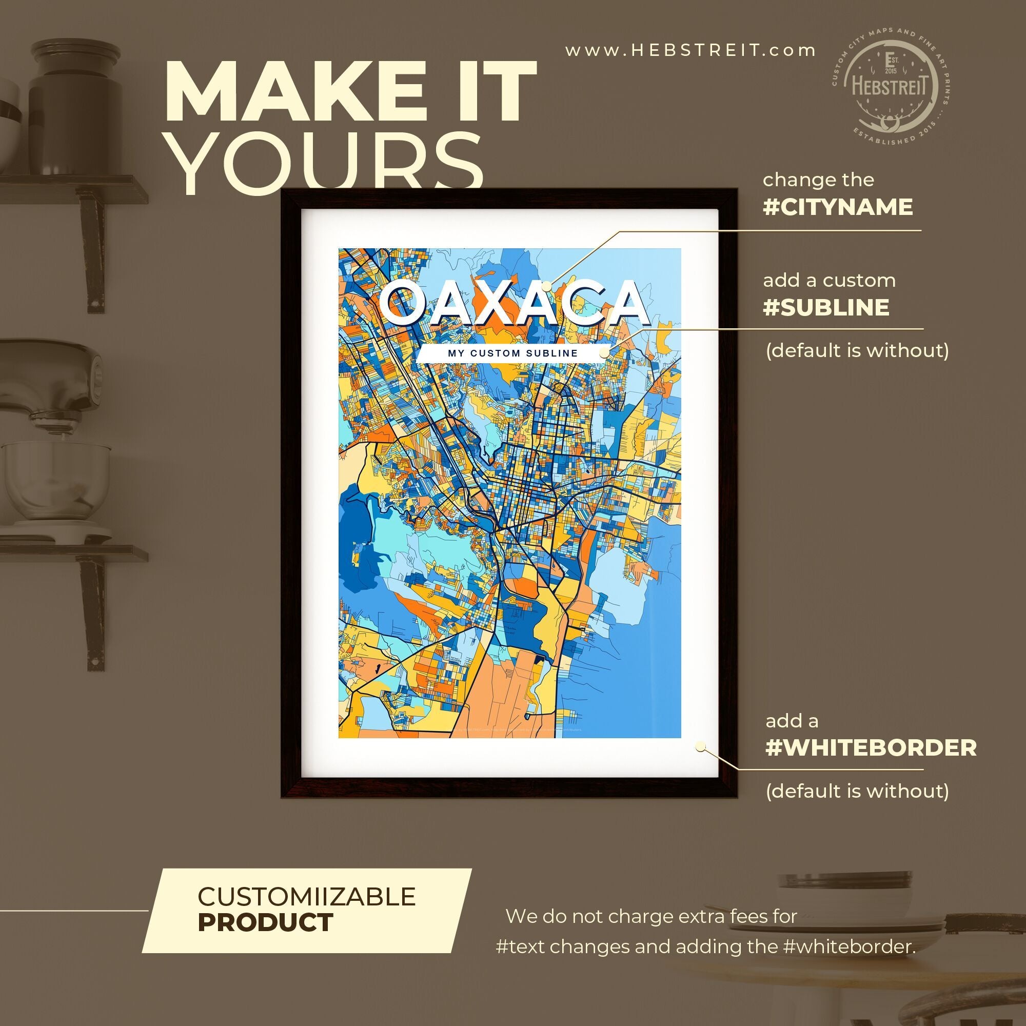 Oaxaca Mexico Vibrant Map Poster – HEBSTREIT