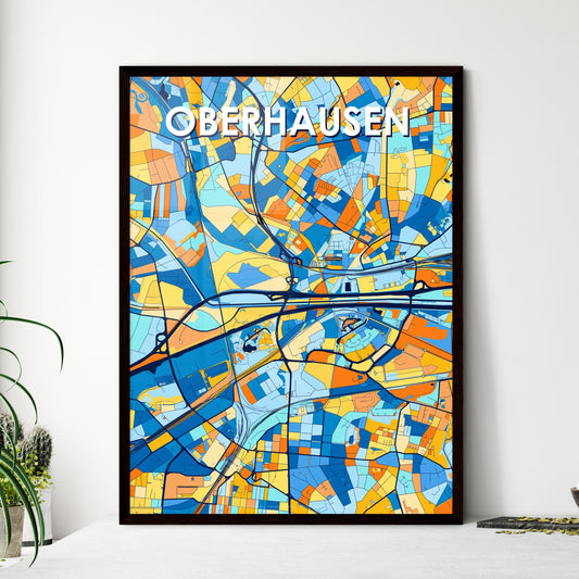 OBERHAUSEN GERMANY Vibrant Colorful Art Map Poster Blue Orange