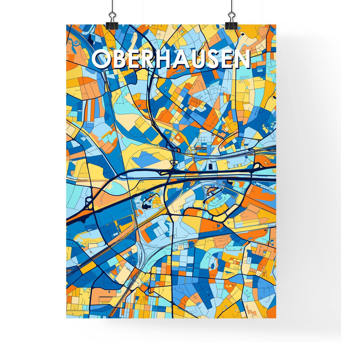 OBERHAUSEN GERMANY Vibrant Colorful Art Map Poster Blue Orange