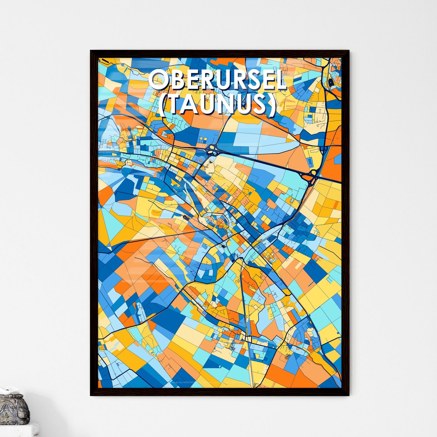 OBERURSEL (TAUNUS) GERMANY Vibrant Colorful Art Map Poster Blue Orange