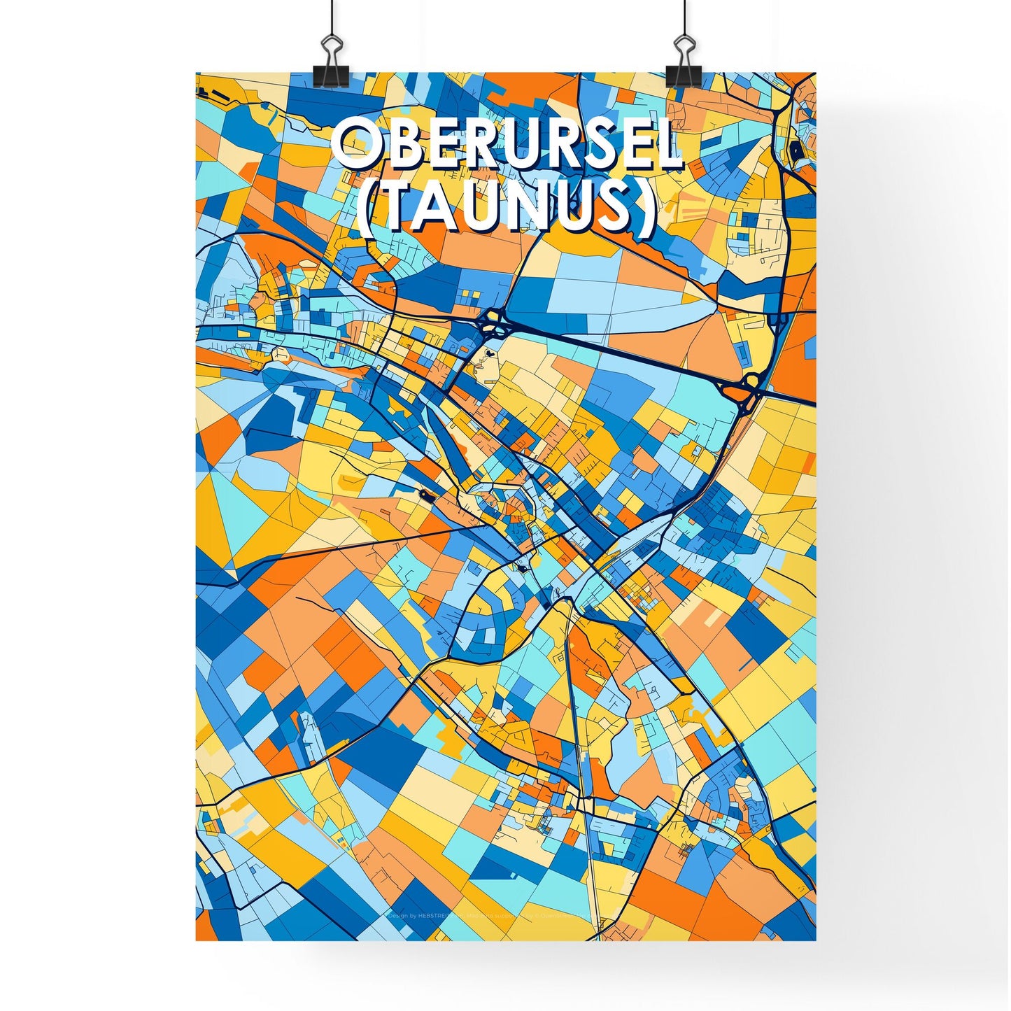 OBERURSEL (TAUNUS) GERMANY Vibrant Colorful Art Map Poster Blue Orange