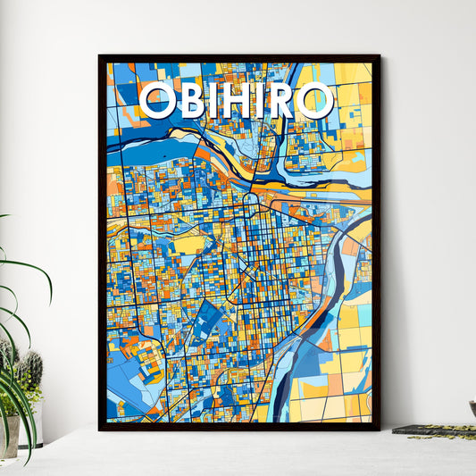 OBIHIRO JAPAN Vibrant Colorful Art Map Poster Blue Orange