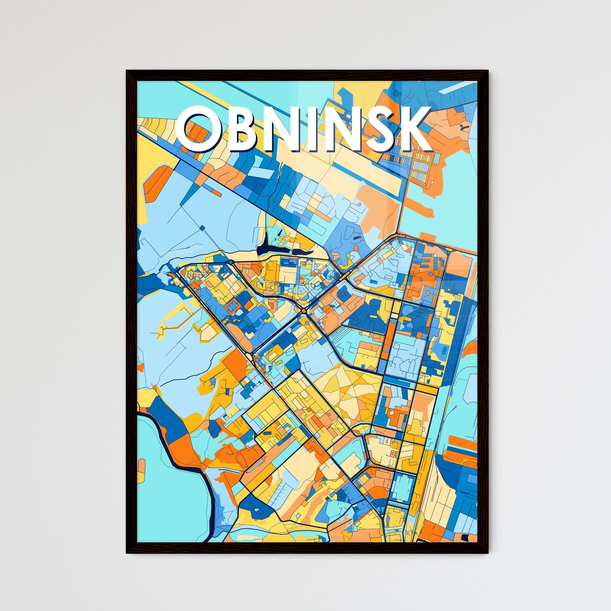 OBNINSK RUSSIA Vibrant Colorful Art Map Poster Blue Orange