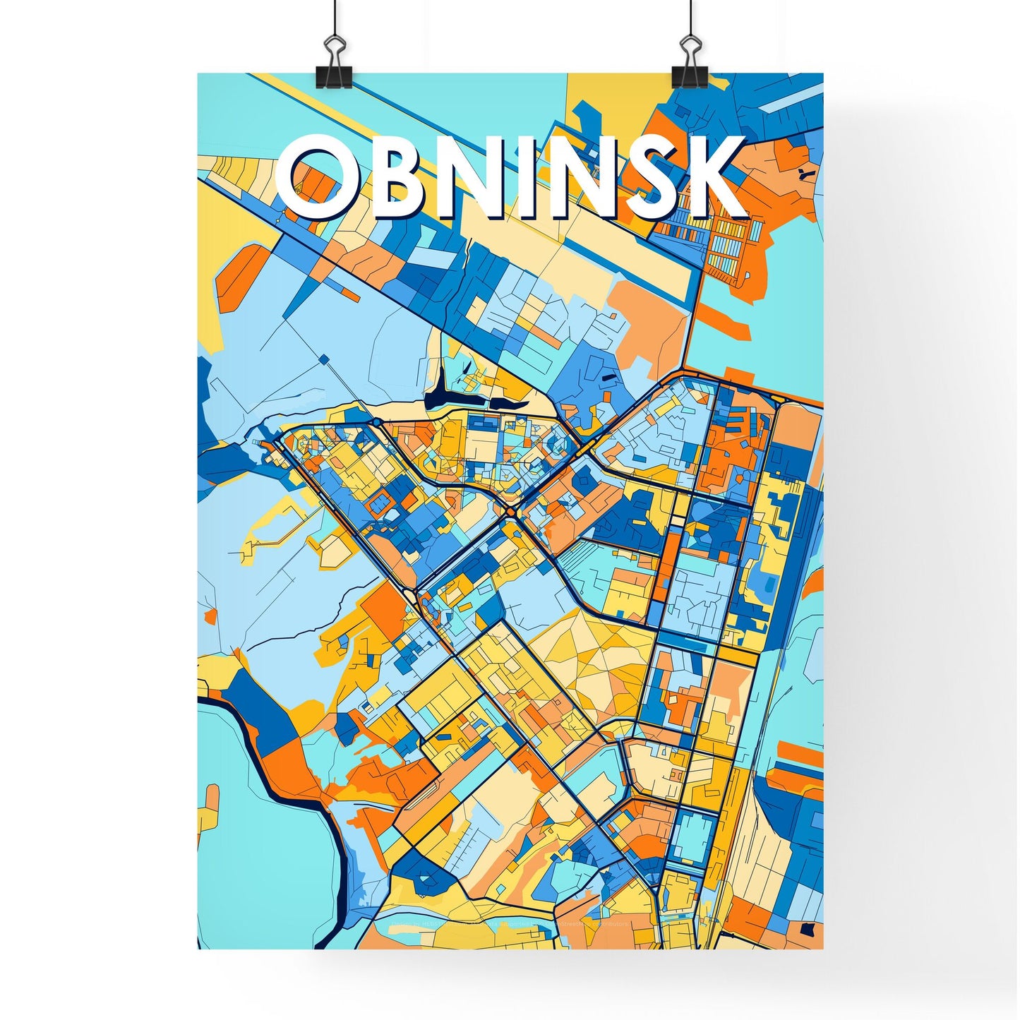 OBNINSK RUSSIA Vibrant Colorful Art Map Poster Blue Orange