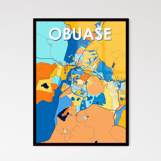 OBUASE GHANA Vibrant Colorful Art Map Poster Blue Orange