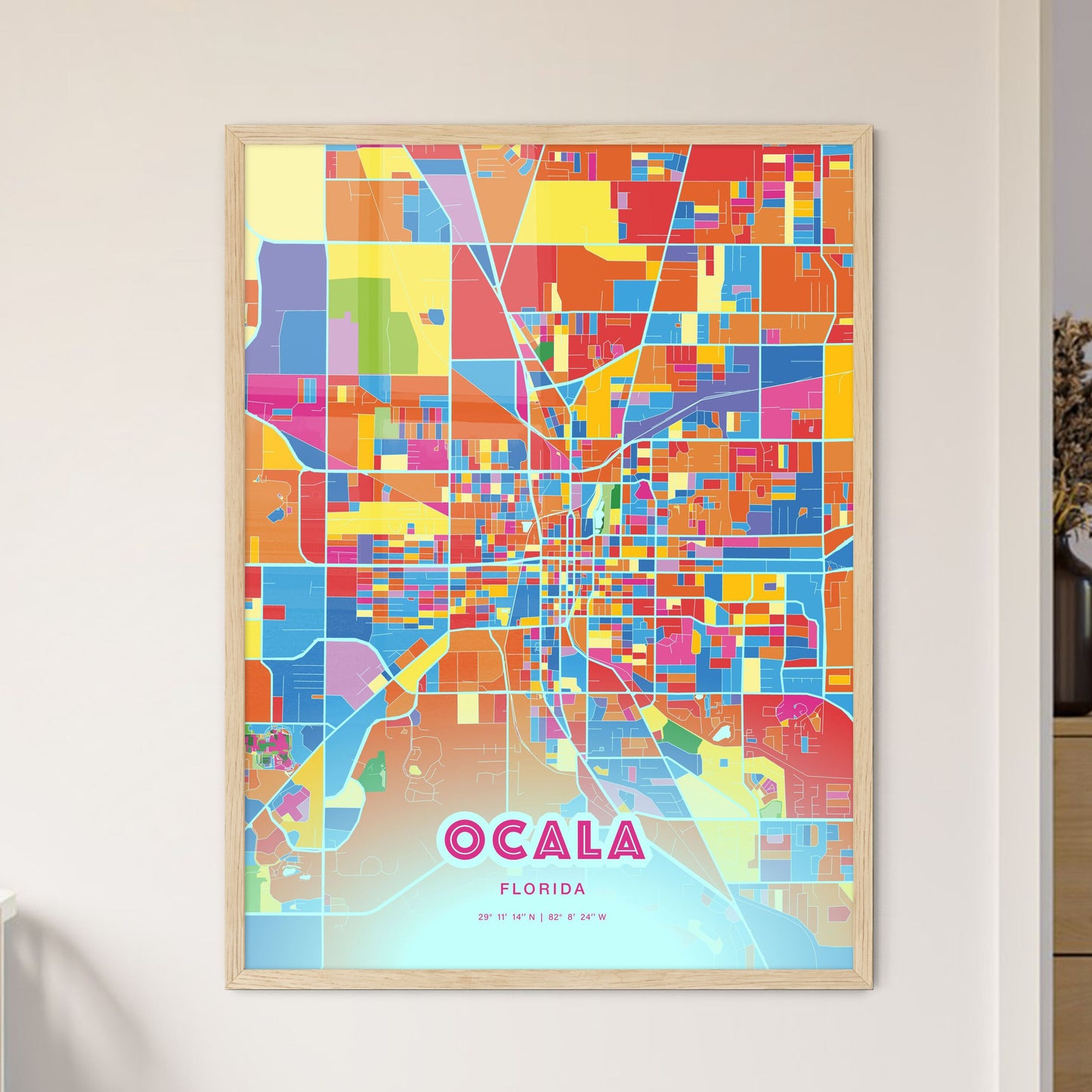 Colorful Ocala Florida Fine Art Map Crazy Colors