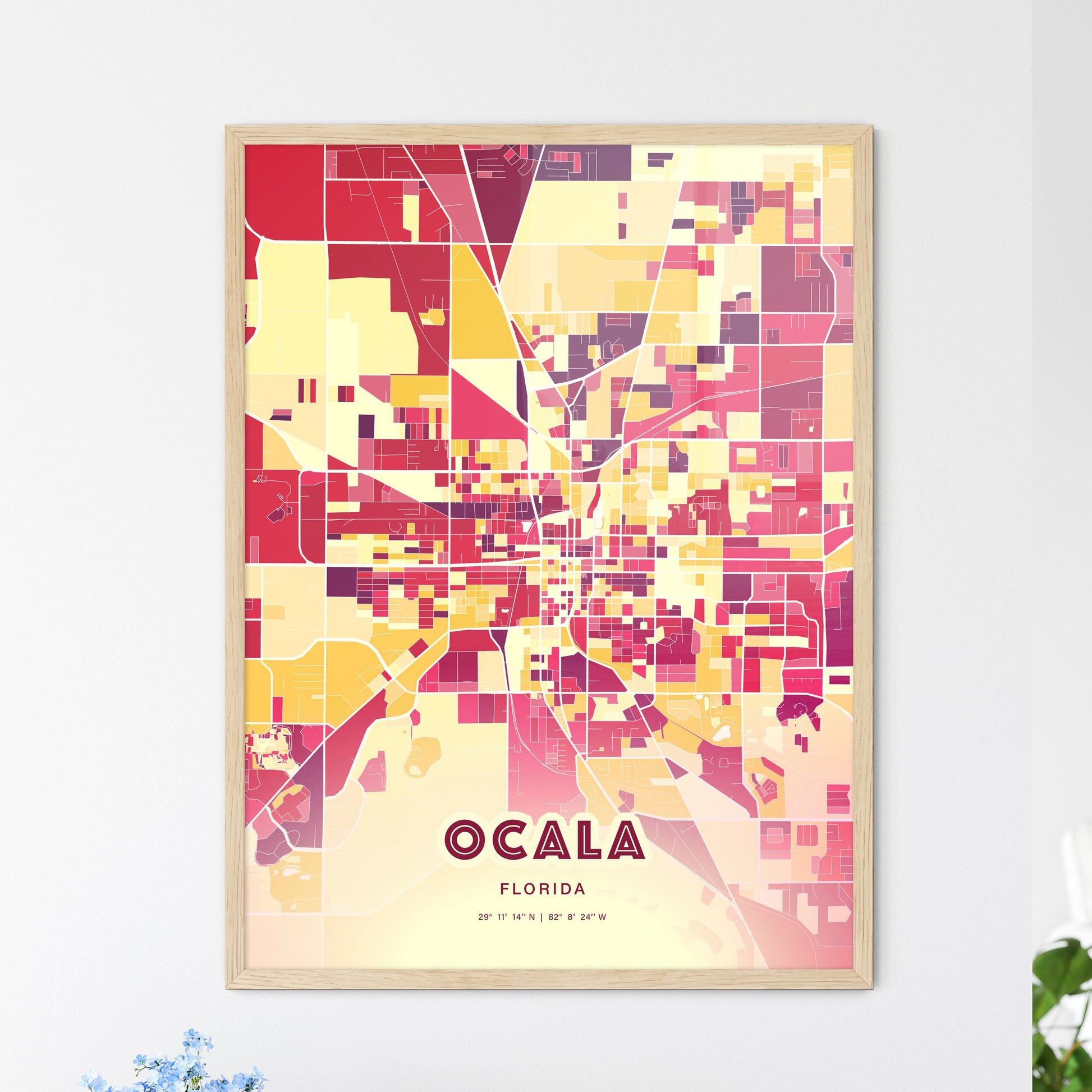 Colorful Ocala Florida Fine Art Map Hot Red