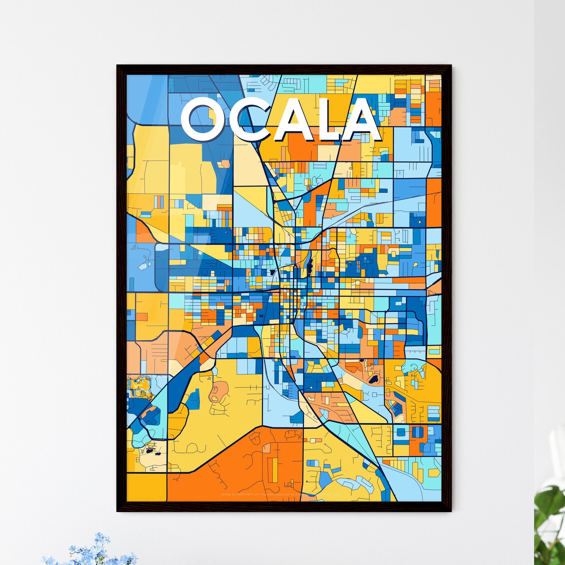 OCALA FLORIDA Vibrant Colorful Art Map Poster Blue Orange